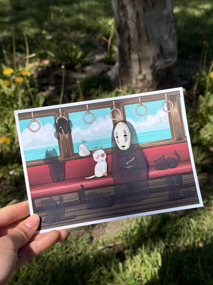 Riding train with No Face | Art print